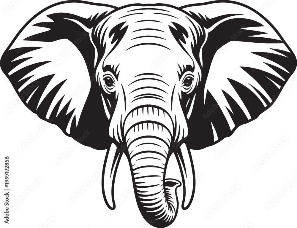 Fototapeta premium Elephant head monochrome. african animal vector illustration. big mammal for wildlife emblem.