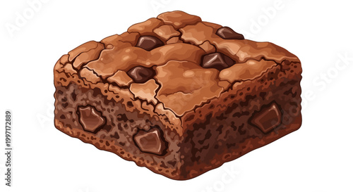 Delicious chocolate brownie with chips isolated on white.