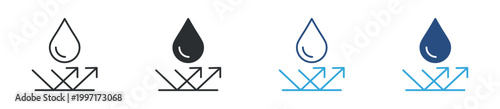 Waterproof icon set. Liquid protection symbol. Water resistance and hydrophobic surface icons, vector illustration.