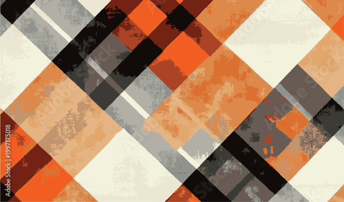 Konstfotografi Abstract geometric seamless pattern with grunge texture and diagonal plaid shape