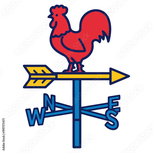red rooster weather vane flat design vector template