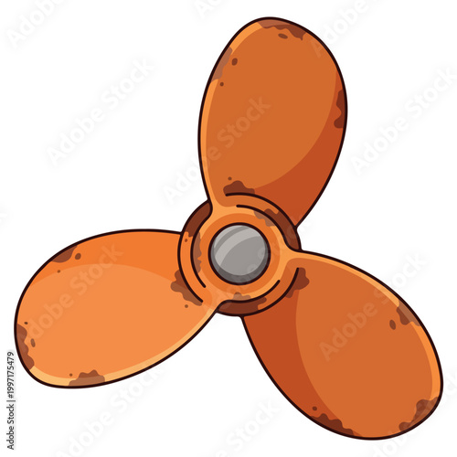 Rusted Orange Three Blade Boat Propeller Cartoon Vector Design