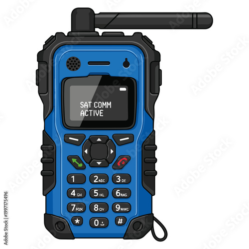 Rugged Blue Satellite Communication Walkie Talkie Vector Illustration