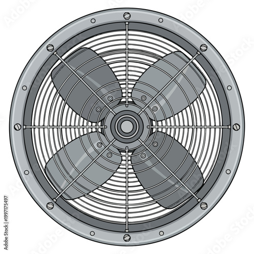 round industrial exhaust fan line art vector illustration