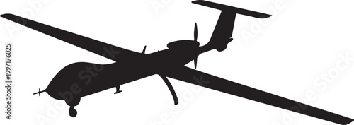 Black airplane silhouette, aircraft icon, drone graphic, vector plane