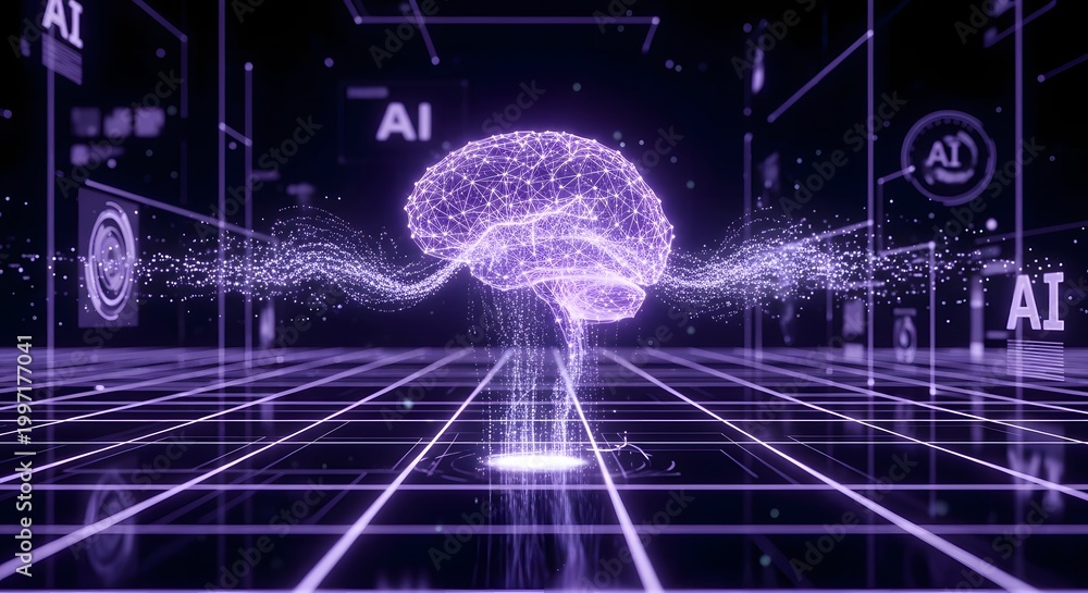 Fototapeta premium Glowing digital brain construct representing artificial intelligence network