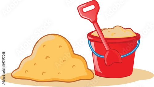 sand bucket and shovel with playful sandpile