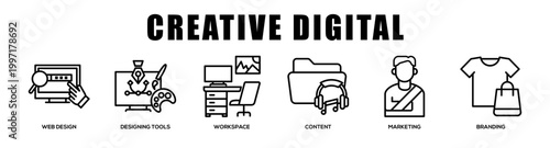 Creative Digital web banner icon illustration concept