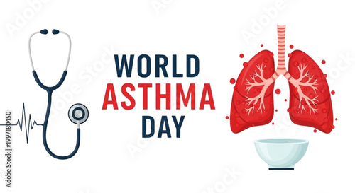 World Asthma Day Awareness: Lungs Stethoscope Medical Healthcare Education Campaign