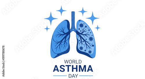 World Asthma Day Awareness Lungs Health Care Medical Illustration for Respiratory Disease Prevention Campaigns