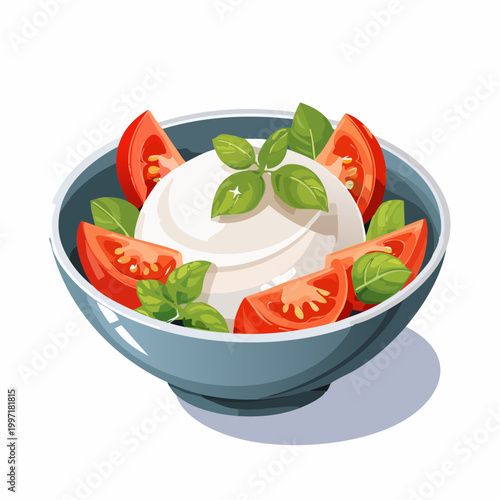 Mediterrane Bowl mit Burrata, Tomaten und Basilikum