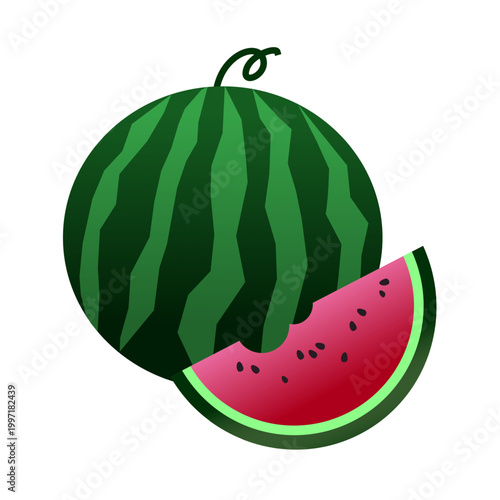 Bitten red watermelon slice isolated on white