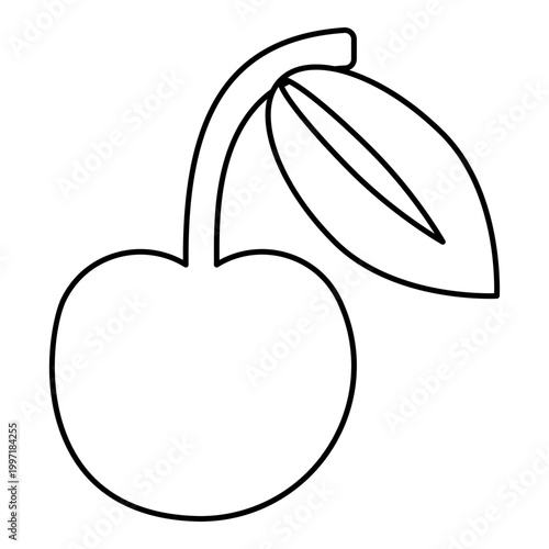 Cherry berries with leaf Organic food contour outline line icon black color vector illustration image thin flat style
