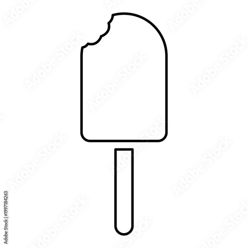 Popsicle bitten Ice-cream icecream with chocolate glaze stick Eskimo Summertime refreshing dessert contour outline line icon black color vector illustration image thin flat style