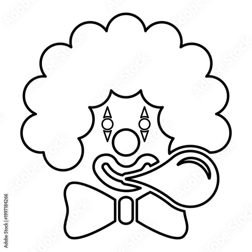 Clown blowing bubble gum chewing head contour outline line icon black color vector illustration image thin flat style