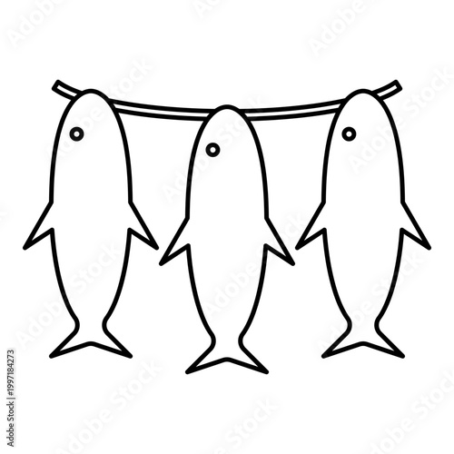 Three fish silhouette fishs contour outline line icon black color vector illustration image thin flat style