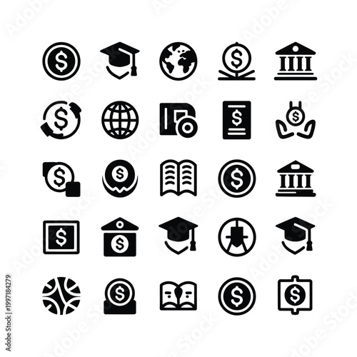 Money icon set for finance and education purposes online