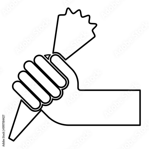 Pastry bag in hand for extraction cream squeeze icing contour outline line icon black color vector illustration image thin flat style