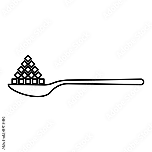 Spoon with sugar salt cubes contour outline line icon black color vector illustration image thin flat style
