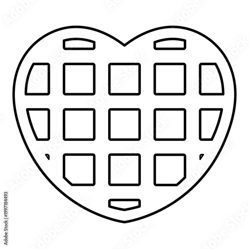 Belgian waffle Dessert template shape heart contour outline line icon black color vector illustration image thin flat style