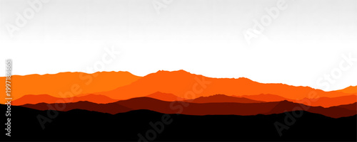 orange mountain landscape silhouette isolated on transparent background. abstract sunset hills vector illustration