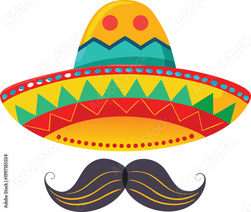 stylized sombrero with decorative patterns and mustache