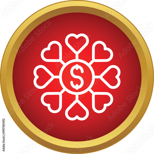 Icon of a dollar sign surrounded by hearts, symbolizing charity, fundraising, and philanthropy