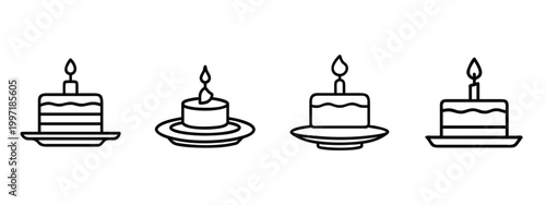 Birthday cake line icons set anniversary celebration party dessert bakery sweet candle food delicious treat event & more vector illustration with editable stroke.