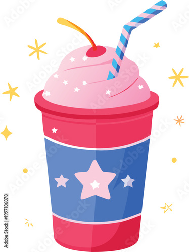 illustrated milkshake with colorful stars and straw