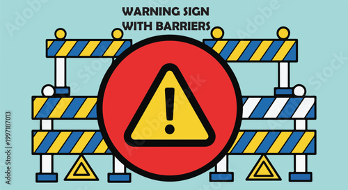 Warning sign icon, caution barrier, construction warning, safety sign vector
