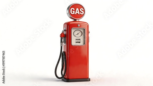 Red vintage gas pump on white background