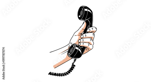 Photos black cat on a white background with telephones