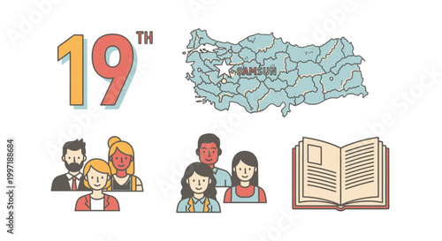 Turkey May 19th Youth and Sports Day celebration icons
