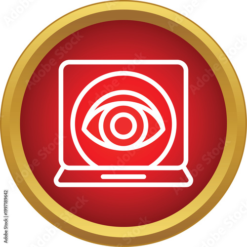 Laptop screen showing an eye symbolizing digital monitoring, privacy, and security