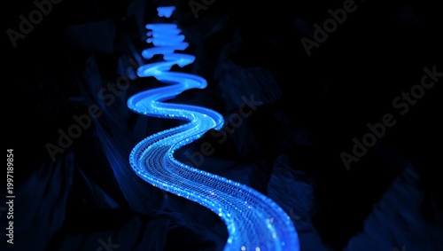 Illustration of underwater fiber optic cables forming a glowing network across ocean floor representing global data communication internet connectivity and modern digital infrastructure concept techno
