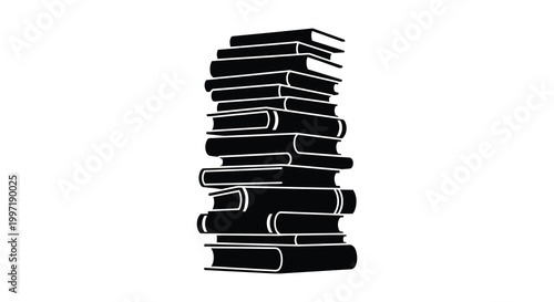 A tall stack of books creates a striking black form a bold silhouette