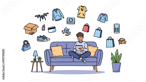 Online Shopping Convenience A Person Browsing Products on a Tablet at Home