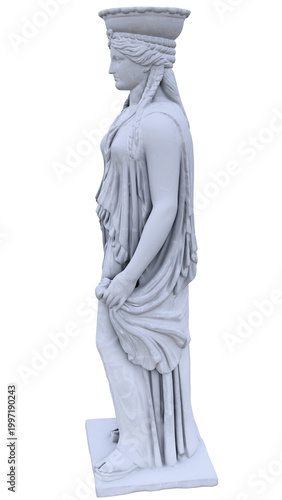 Tableau sur toile A model of an ancient statue, a full-size replica of the Erechtheion with a caryatid on the Acropolis