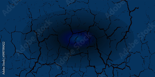 Cracked Blue Surface With Central Glow Abstract Texture Background Suggesting Fracture And Depth