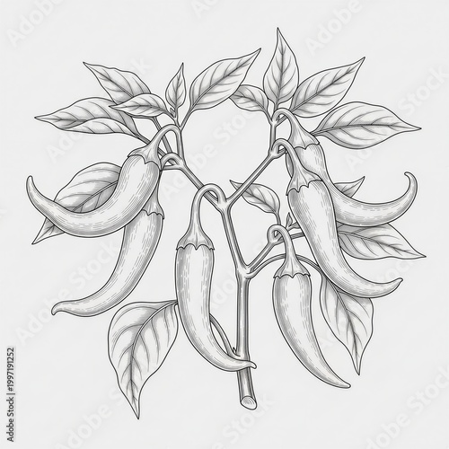 Chili Peppers, Hot Peppers, Spicy Food, Vegetable Illustration, Black and White Drawing
