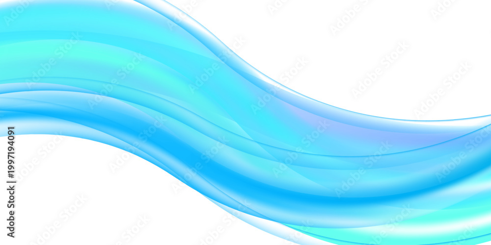 Fototapeta premium Abstract background featuring cyan and blue fluid wave patterns on a white backdrop for minimalist digital creative layouts.