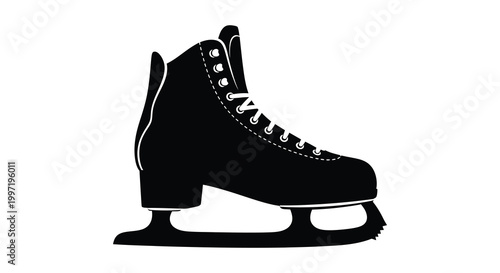 A striking black silhouette of a single ice skate sharply defined silhouette
