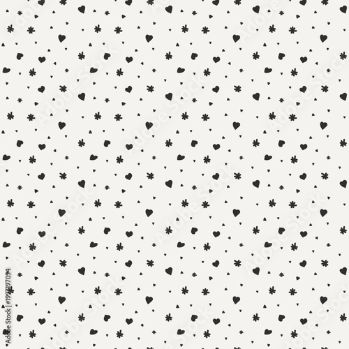 Seamless small scale monochrome hearts pattern in Scandinavian minimal style