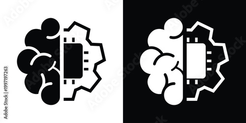 Slika na platnu A combined icon depicting a half brain and a mechanical gear with an embedded circuit chip, visualizing complex artificial intelligence, automation, and technological evolution