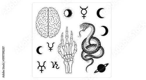 Mystical Collection of Occult Symbols and Celestial Elements