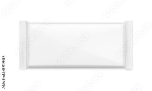 Realistic flow packaging mockup for bars, candies, waffles. Front side. Vector illustration on white background. Easy to use for presentation your product, idea. Scalable without lose quality. EPS10.