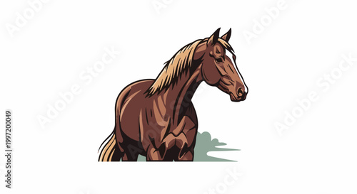 A stylized brown horse with a blonde mane stands gracefully on a white background