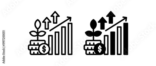 Earnings Growth Icon Collection line & Mixed Style icon 