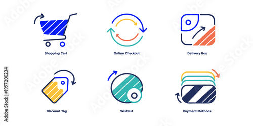 Colorful ecommerce icons for online shopping and payment concepts
