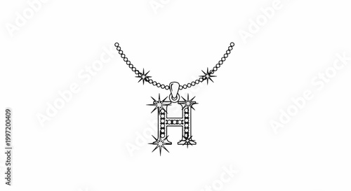 A stylized letter H pendant necklace with sparkling accents